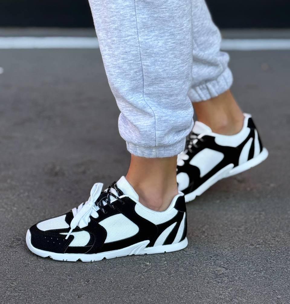 Жіночі молодіжні кеди з двома шнурками модні чорно-білі натуральна замша/текстиль