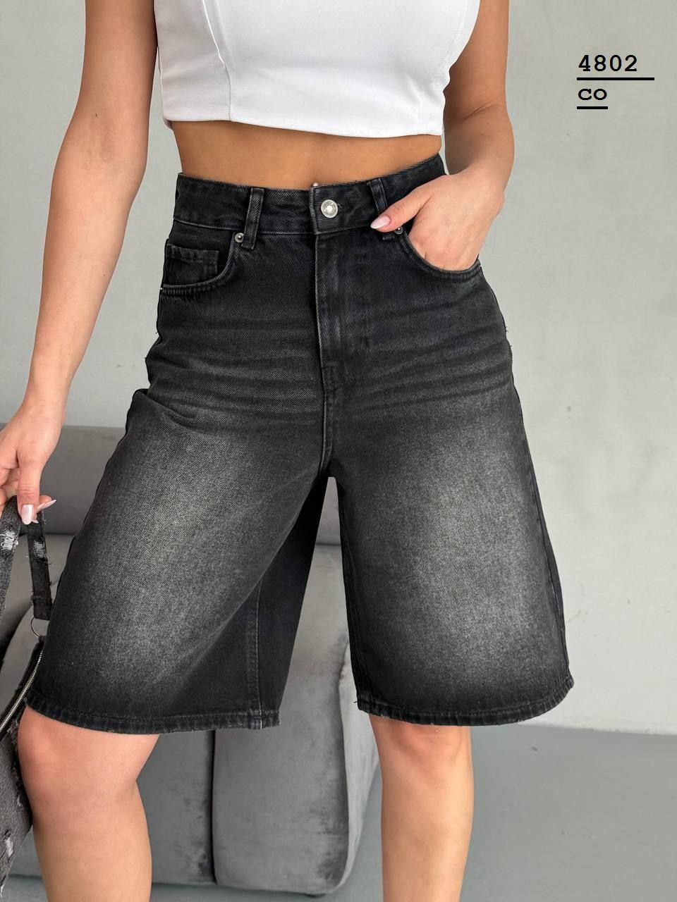 Стильні шорти бермуди прямого широкого крою з високою посадкою 4802 со, фото 1