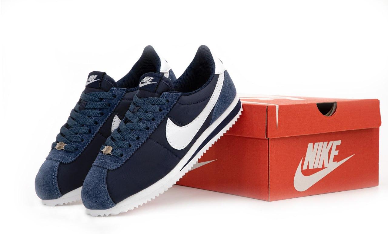Жіночі кросівки Nike Cortez Blue White Найк Кортез сині з білим знаком замша текстиль весна літо
