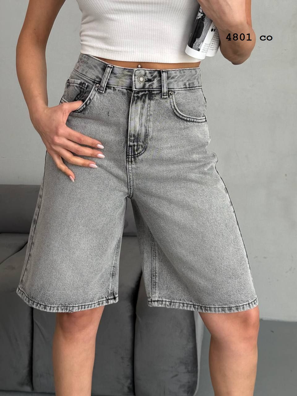 Шорти бермуди прямого широкого крою з високою посадкою 4801 со, фото 1