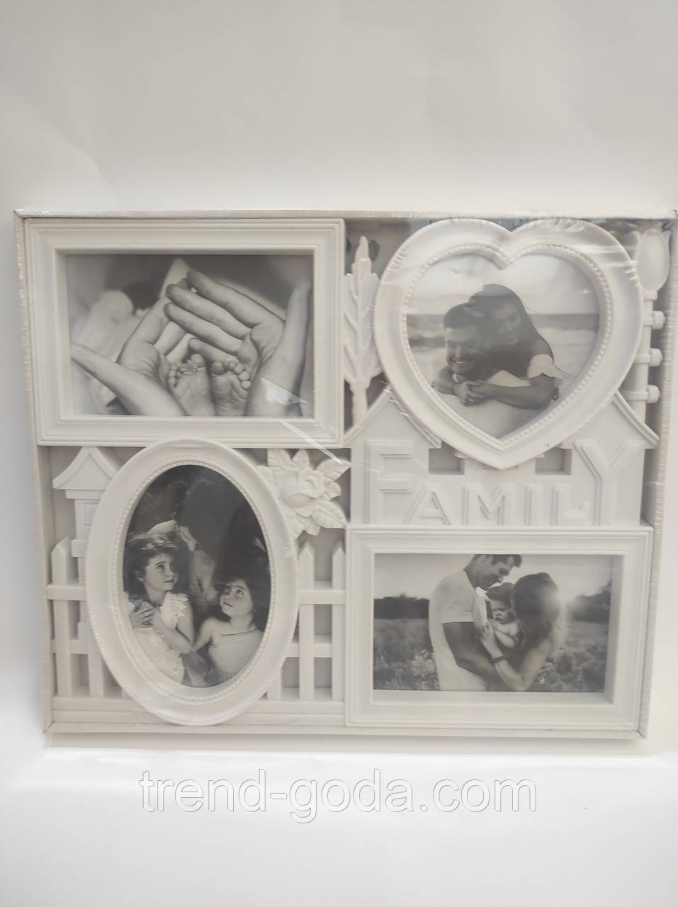 Рамка для фотографий - фото-коллаж на 4 фотографии Семья/Family белый, размер 33 см Х 28 см