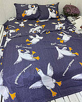 Полуторний комплект якісної  постільної білизни Бязь Gold Lux    150*220 "ГУСИ"