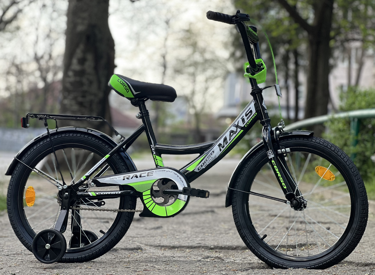 Дитячий велосипед 18" Corso MAXIS 18199 чорно-зелений на зріст 105-115 см