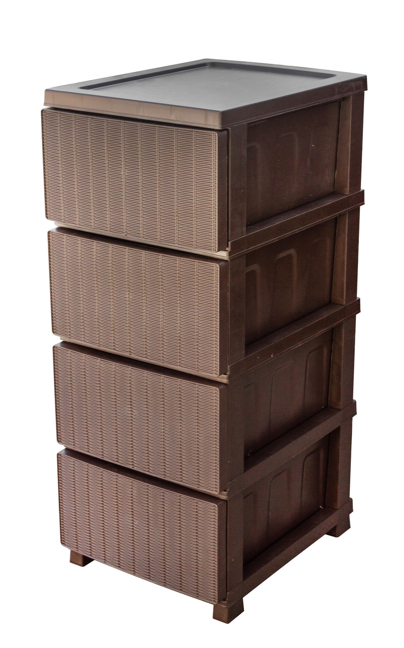 Комод пластиковий на 4 ящики "Ротанг" коричневий Арт.34001 86*45*35 см (R plastic)