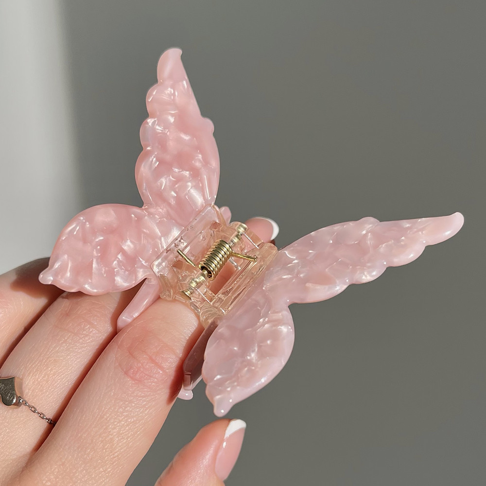 Шпилька-крабик для волосся Fashion Jewerly "Метелик" затискач з ацетату, колір рожевий перламутр (1 тип), фото 1