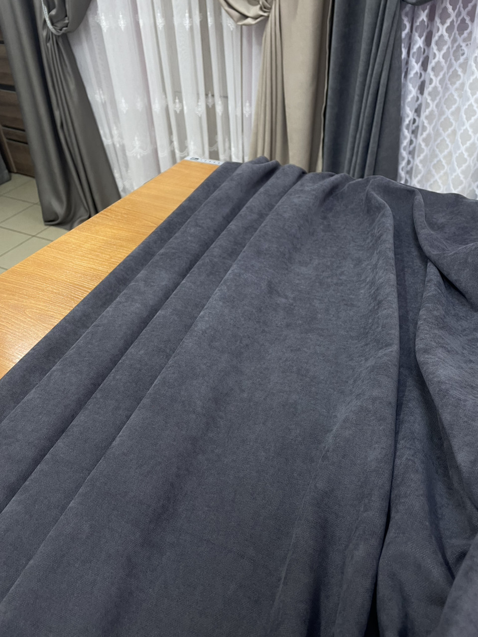 Тканина для штор темно-сіра мікровелюр Diamond висота 2,95 м, фото 1