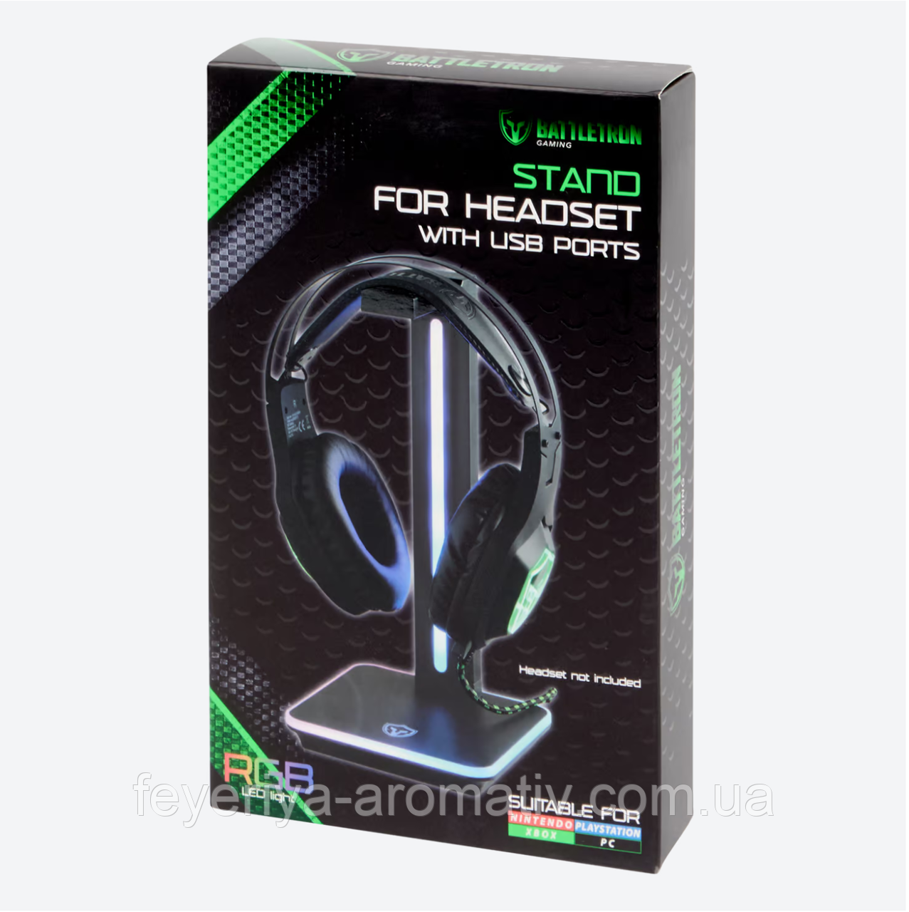 Ігрова підставка для навушників Battletron з RGB-підсвіткою та USB-портами (13,5×13,5×27 см)