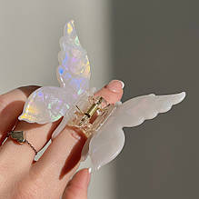 Шпилька-крабик для волосся Fashion Jewerly "Метелик" затискач з ацетату, колір біло-прозорий градієнт (1 тип)