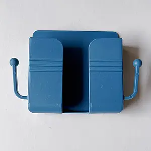 Тримач настінний для телефона, пульта, зарядки з гачками на самоклейці Синій