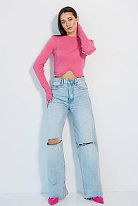 Кроп-топ жіночий в'язаний з фігурним низом рожевий Modna KAZKA MKAR102097-4