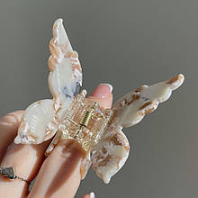 Шпилька-крабик для волосся Fashion Jewerly "Метелик" затискач з ацетату, колір кремово-коричневий мармур (1 тип)