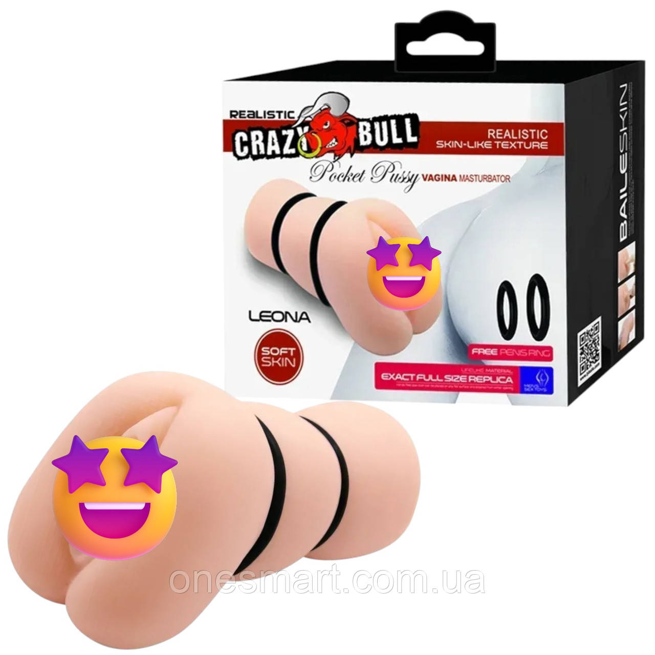 Мастурбатор Crazy Bull LEONA вагіна для чоловіків з рифленою текстурою та вакуумним ефектом, фото 1