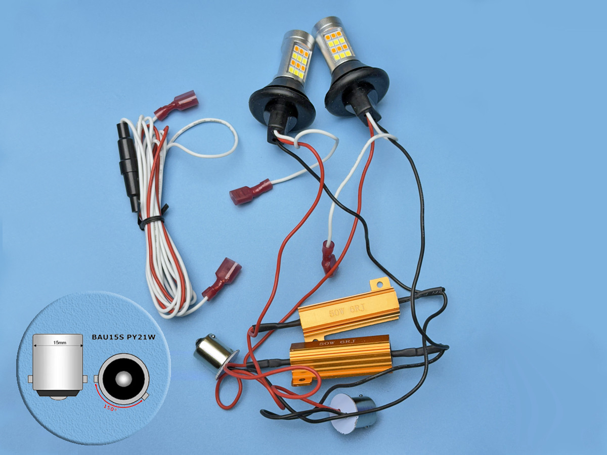 Світлодіодні лампи 2в1 DRL+Поворот 1156 BAU15S P21W 12V CANBUS 42 LED SMD 2835 — ДХВ + Поворотник, комплект 2 шт, фото 1