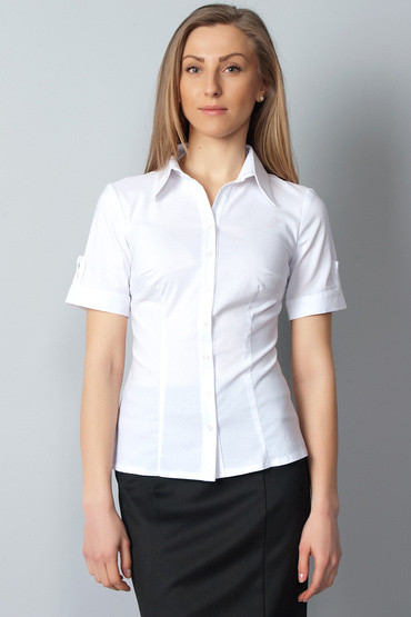 Белая классическая блузка с коротким рукавом Р60