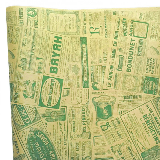 Подарочная бумага ретро "Газета-реклама"(94) зеленая на крафте - фото 1 - id-p303489692