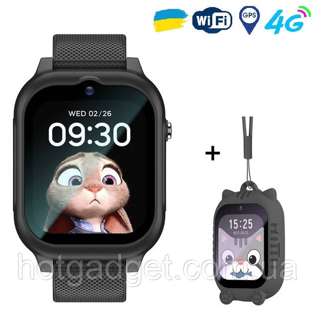Дитячий розумний смарт годинник Lemfo K26 з GPS/WIFI/4G відеодзвінок, прослуховування, батьківський контроль black