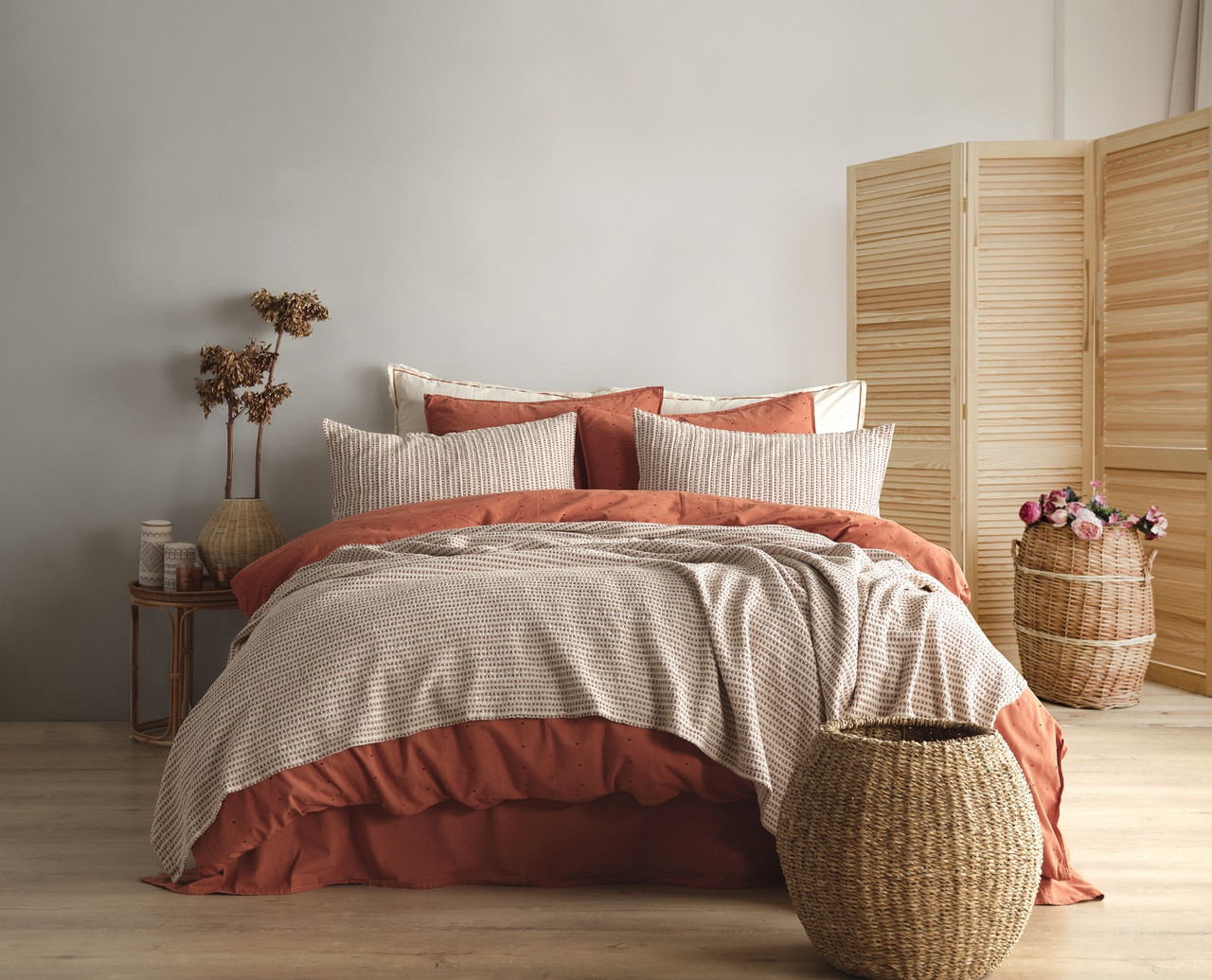Покривало з наволочками Limasso 240×260 см. Azure Terracotta