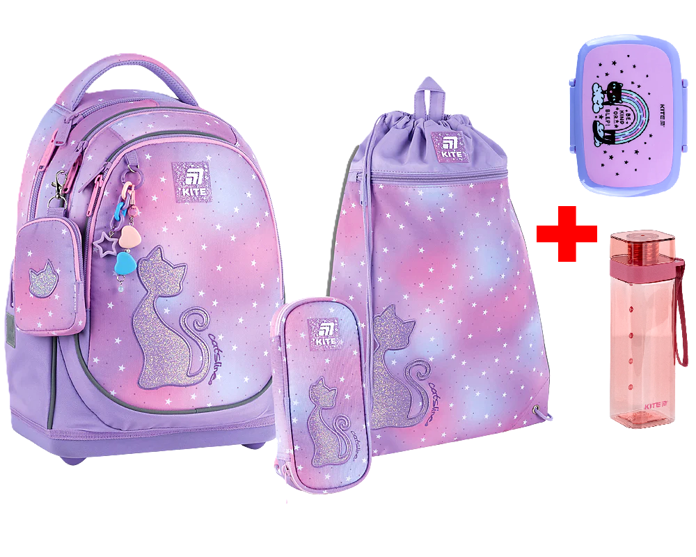 Шкільний набір Kite Education Catsline SET_K25-724S-2 (рюкзак, пенал, сумка) + в подарунок пляшечка та ланчбокс