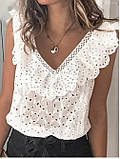 Блузка літня жіноча з воланом бавовна прошва 46-48 р, фото 3