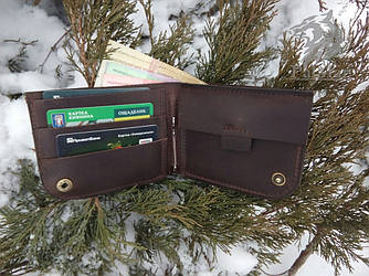 Шкіряний гаманець, портмоне "Wallet2" ручної роботи, натуральна шкіра, на кнопці