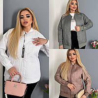 Жіноча демісезонна стьобана куртка-бомбер батал: 48-50, 52-54, 56-58, 60-62. Кольори: білий, хакі, мокко.