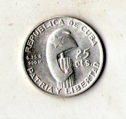 Куба 25 сентаво, 1953 100 років від народження Хосе Марті Срібло 0.900, 6.25g, ø 24.3mm №1941