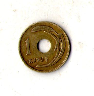 Туреччина 1 куруш, 1947-1951 Латунь, 2.25g, ø 18.2mm №1927
