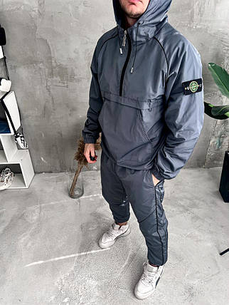 Спортивний сірий чоловічий костюм з плащівки STONE ISLAND, фото 1