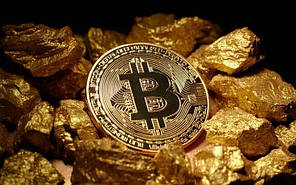 Сувенірна монета Біткоін (Bitcoin) Золотистого кольору
