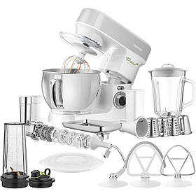 Sencor Кухонна машина 1200Вт, чаша-метал, корпус-пластик, насадок-19, білий