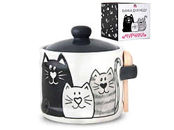 Банка для меду 420мл з деревяною ложкою Мурчики 2370-19 ТМ SNT