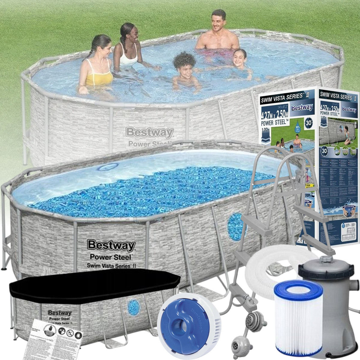 Сімейний овальний каркасний басейн Bestway 56716 549х274х122 см з фільтром та сходами на 13420 л, фото 1