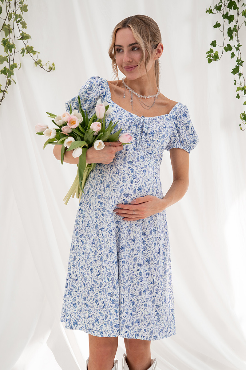 Сукня для вагітних і годуючих мам літній сарафан для майбутніх мам Eileen S (44) Юла Мама синій на білому