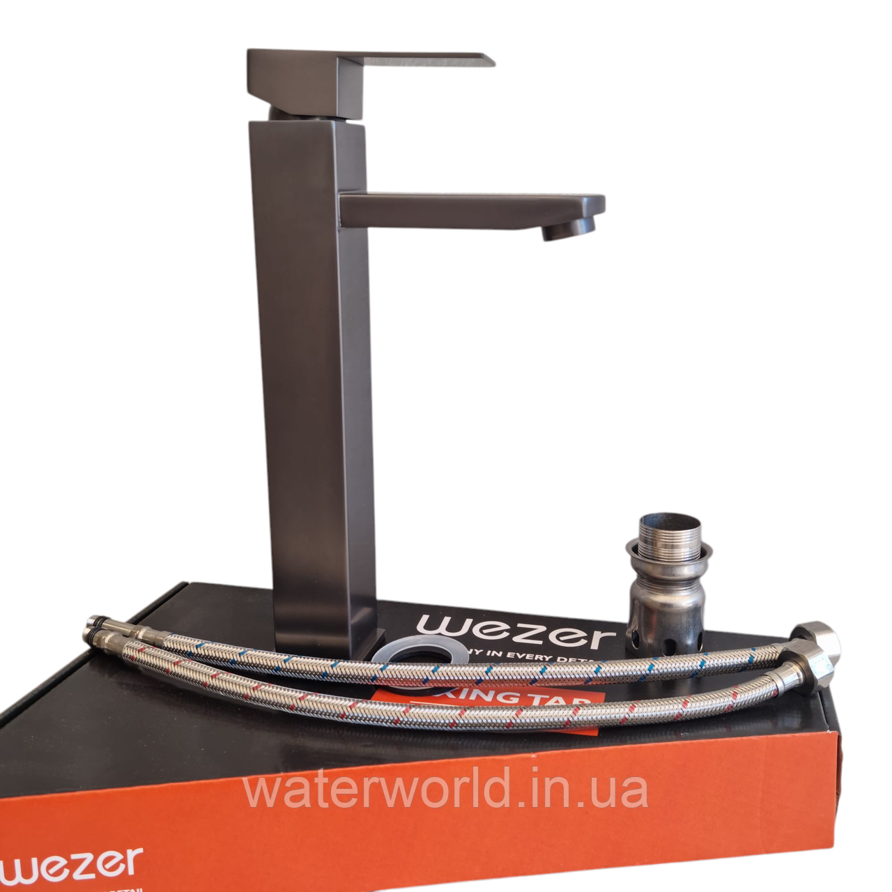 Високий змішувач для умивальника WEZER PRO11-02 GUNGREY графіт