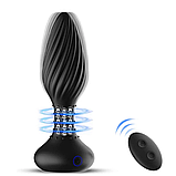 Вібропробка для стимуляції ануса на пульті, Ребриста анальна пробка з вібрацією та обертанням кульок, Інтимні, фото 4