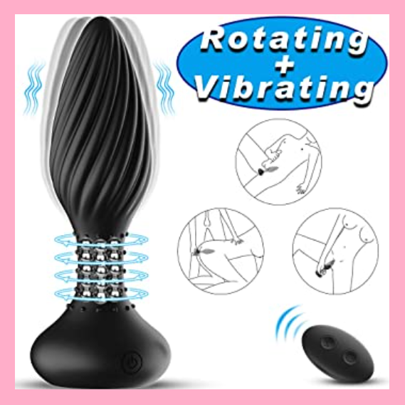 Вібропробка для стимуляції ануса на пульті, Ребриста анальна пробка з вібрацією та обертанням кульок, Інтимні, фото 1