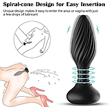 Вібропробка для стимуляції ануса на пульті, Ребриста анальна пробка з вібрацією та обертанням кульок, Інтимні, фото 7