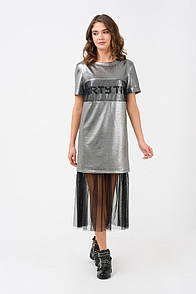 Жіноча коктейльна сукня срібляста дизайнерська Modna KAZKA MKRM1904-2