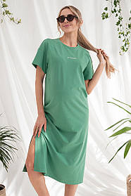 Сукня футболка для вагітних і годуючих трикотажна oversize для майбутніх мам Rima S (44) Юла Мама зелений