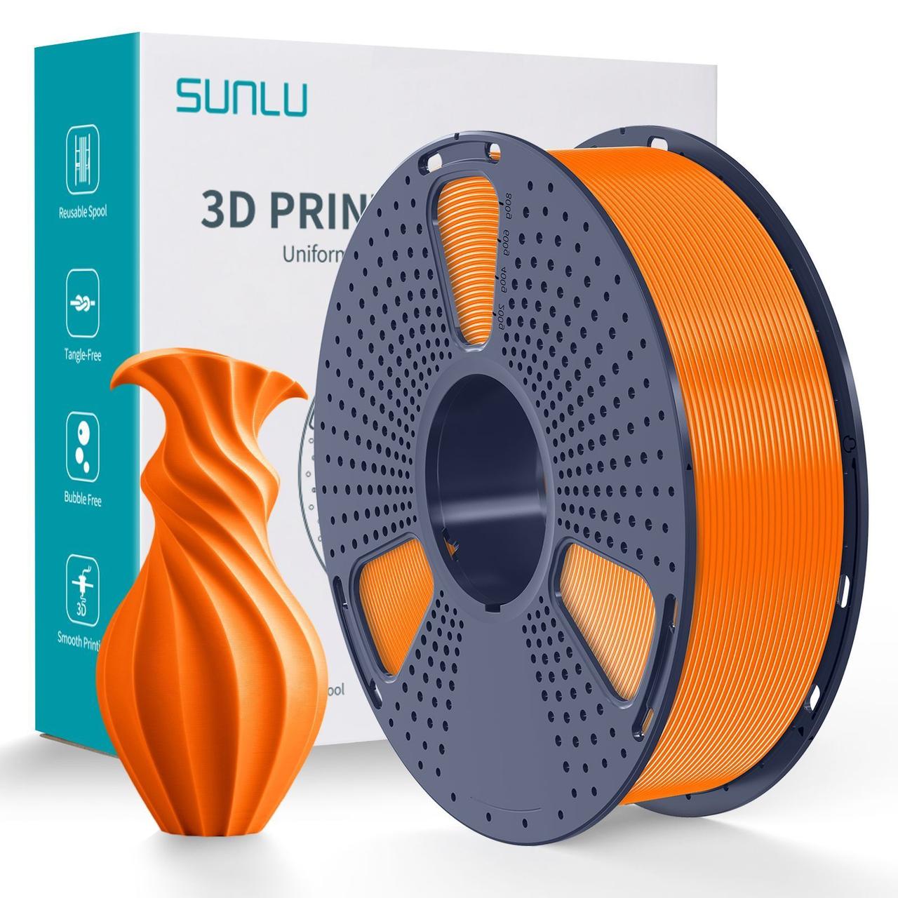 Пластик SUNLU PLA Matte Orange, Reusable Spool, 1.75мм, 1кг, 330м, 205-245°C, Помаранчевий філамент для 3Д-друку, фото 1