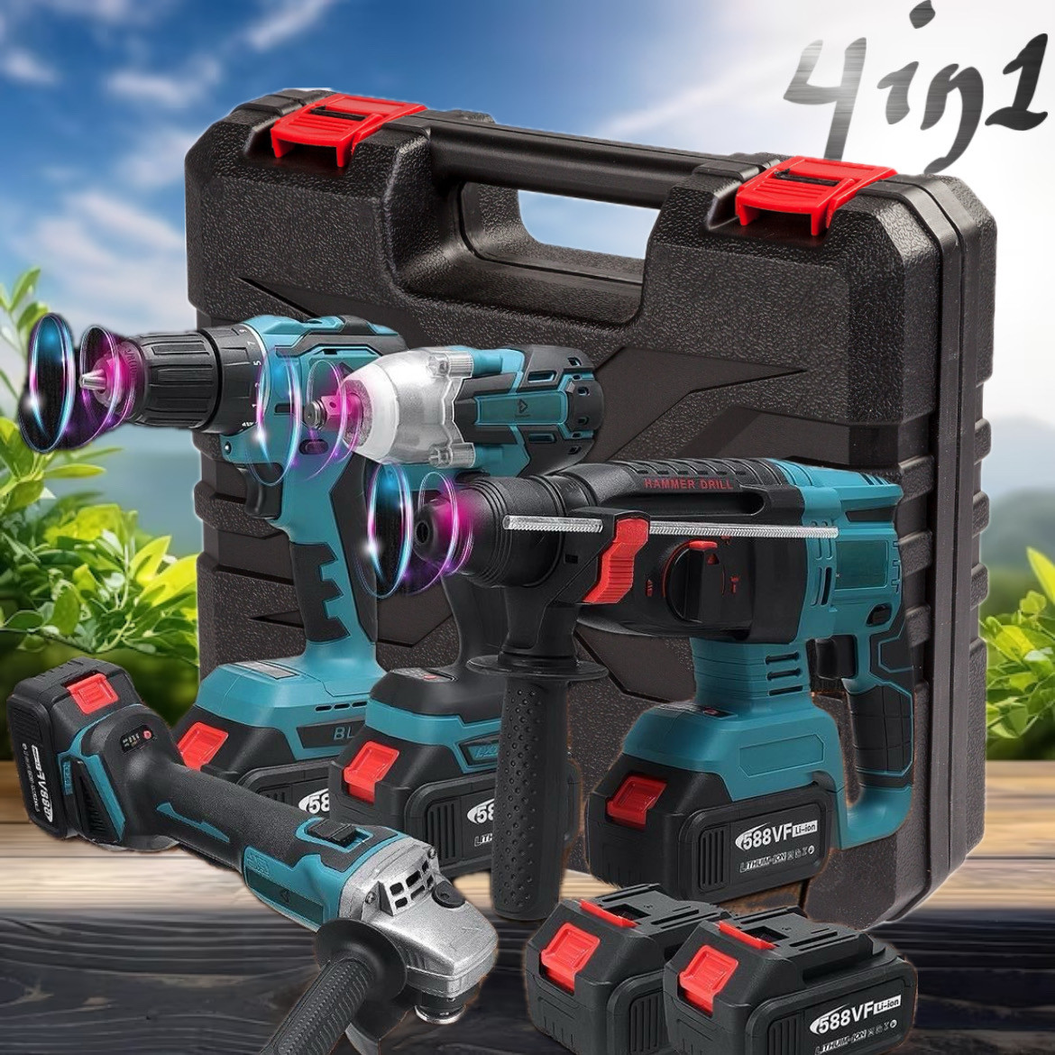 Комплект Makita 4 в 1. Набір у валізі Шурупокрут Шліфмашина Перфоратор Гайків Інструменти Макіта