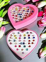 Набір дитячих кілець із яскравими камінцями, 36 шт, регульований розмір, металеві