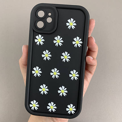 Чохол для Apple iPhone 11 чохол з високими бортами з ромашками на айфон 11 чорний q05j, фото 1