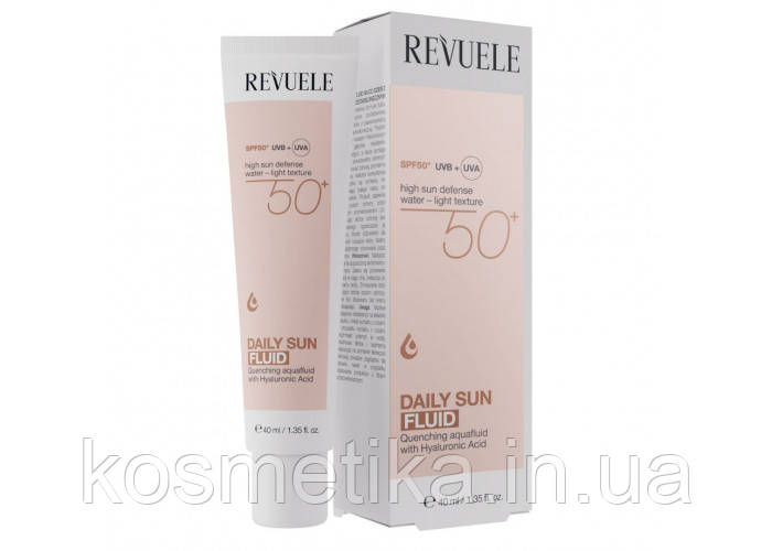 Сонцезахисний флюїд для обличчя Revuele з гіалуроновою кислотою SPF 50+, 40 мл