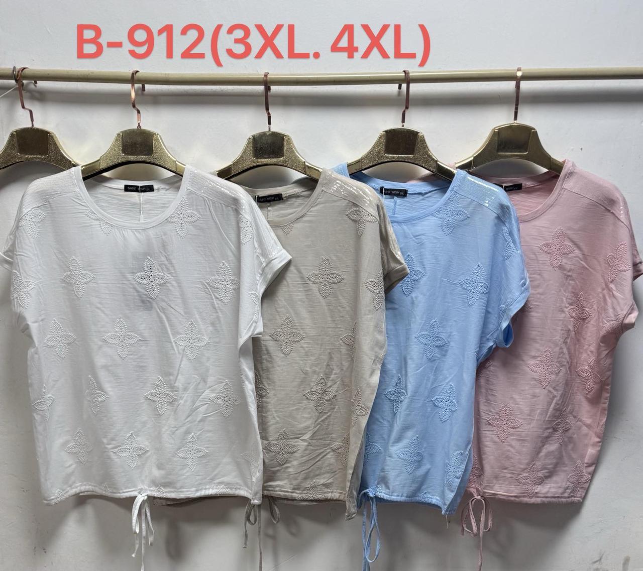 0912 Футболка жіноча з принтом батал мікс кольорів (6 од: 3XL-3 шт, 4XL-3 шт.)