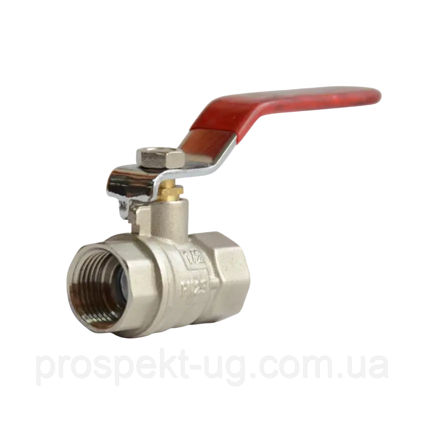Кран Ду40 (1 1/2") ру25 кульовий латунний нікель важіль різьба внутрішня-внутрішня В-В DK Kraft