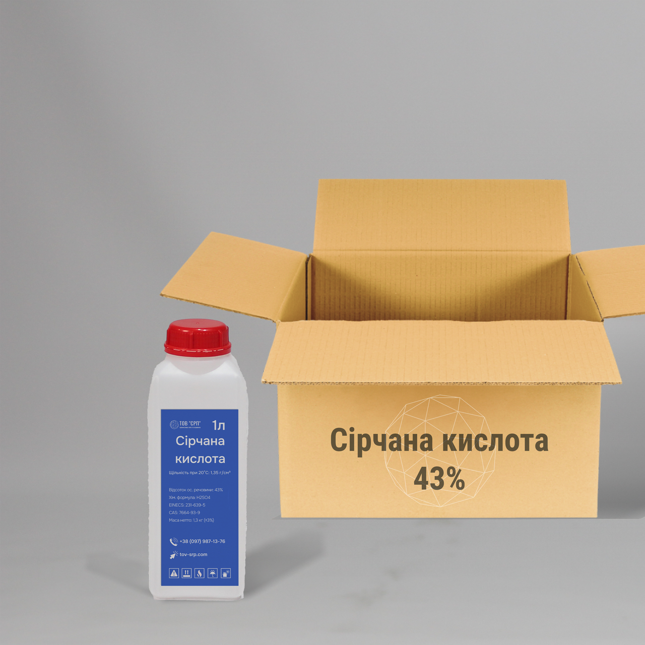 Сірчана кислота 43% (безприкурсорна) у флаконах 1л (у коробці 20 флаконів)