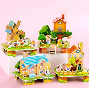 Інтерактивна іграшка зд пазли містечко, набір з чотирьох будинків