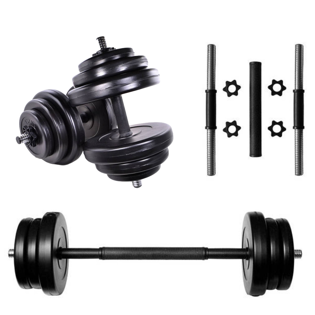 Комплект гантелей + з'єднувач - 36 кг (2 шт по 18 кг) розбірні зі змінними дисками