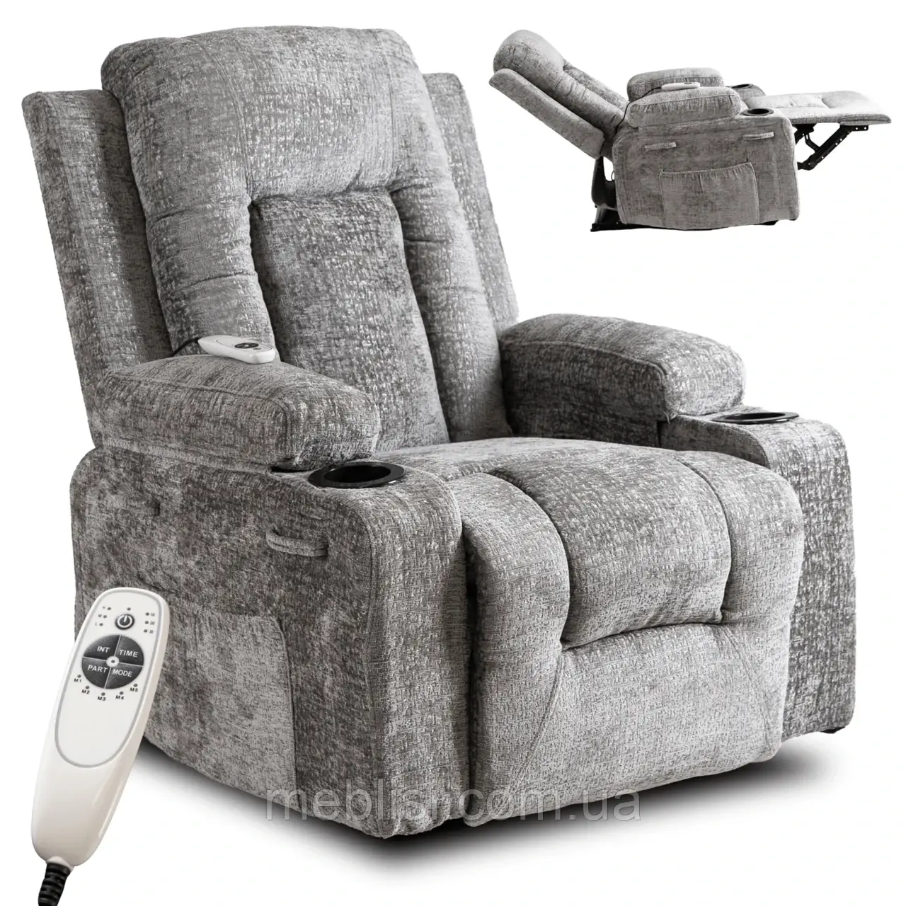 Масажне крісло Masujący BOX, велюр: сірий (MEBEL ELITE)  ME.BOX/P/V/FW
